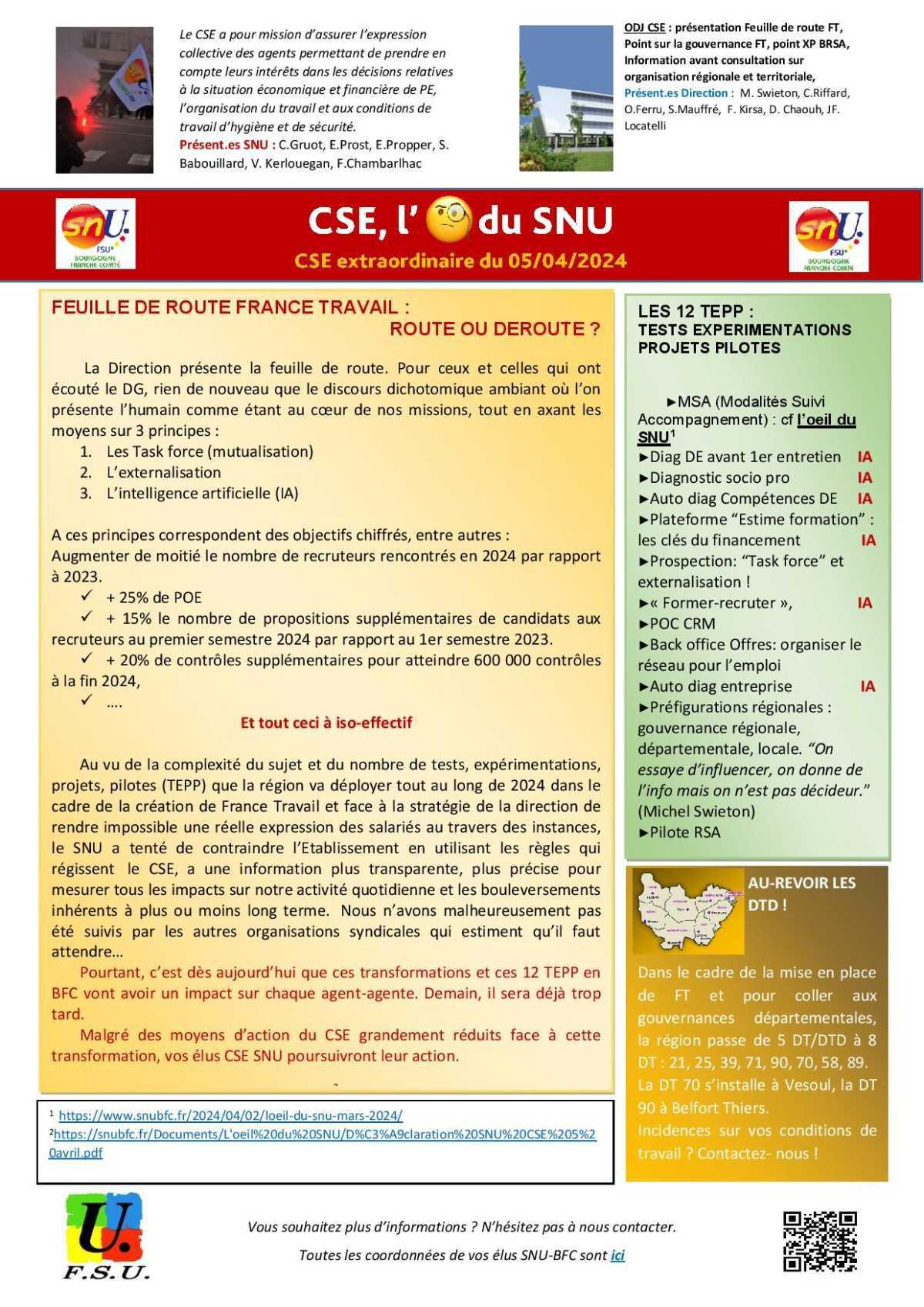 L'oeil de la FSU - CSE extraordinaire - avril 2024