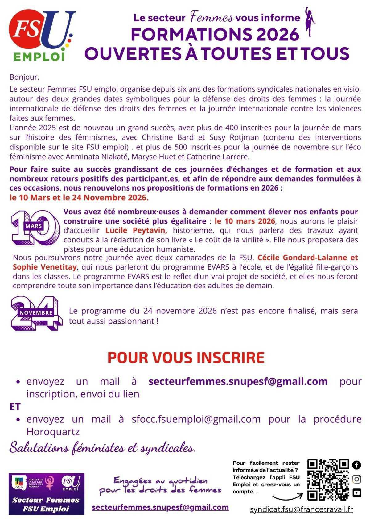 Secteur Femmes : Formations 2026 ouvertes à toutes et tous