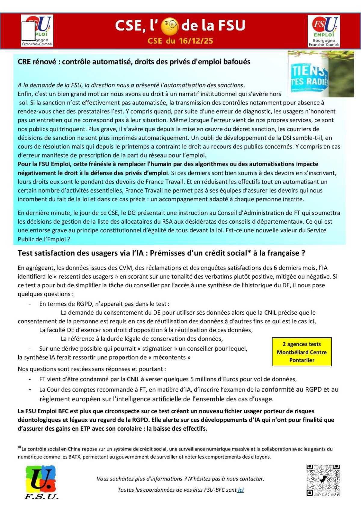 L'oeil de la FSU - CSE de janvier 2026