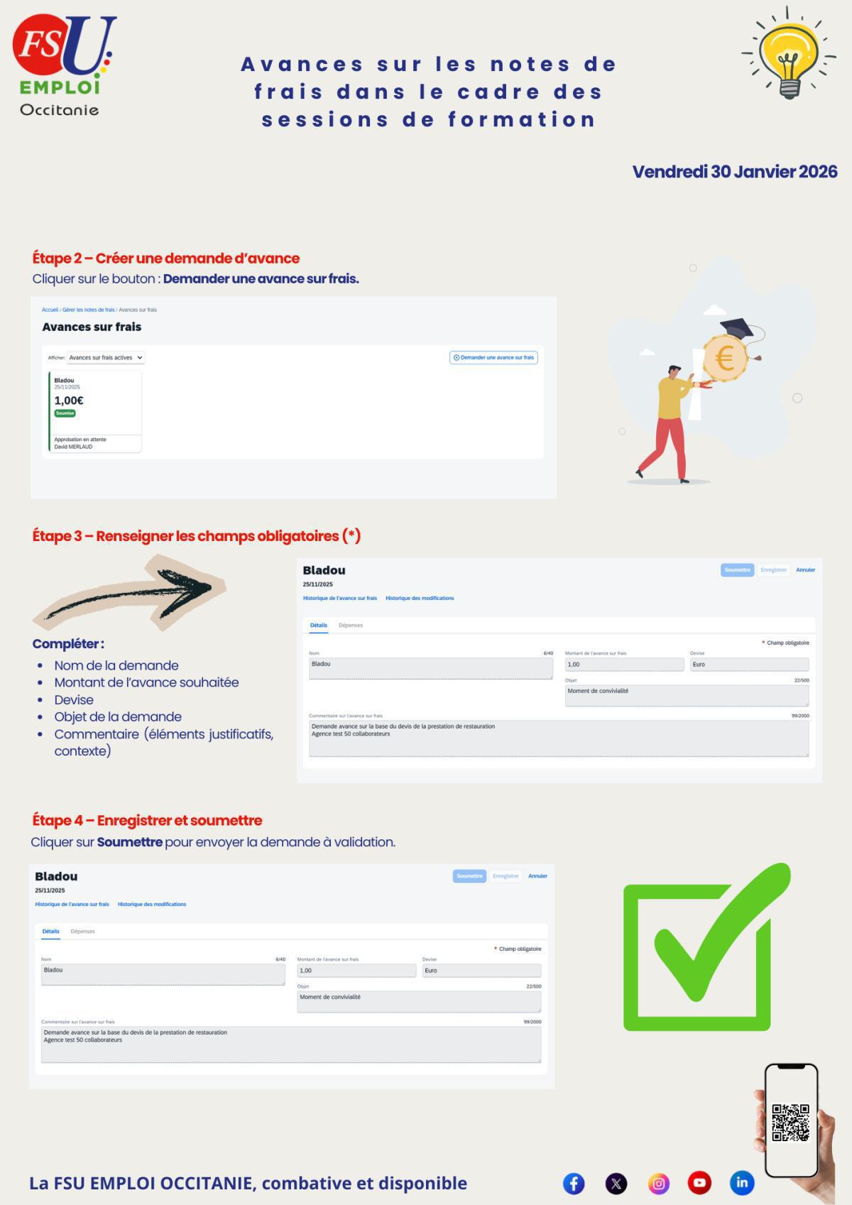 Avances sur les notes de frais dans le cadre des sessions de formation
