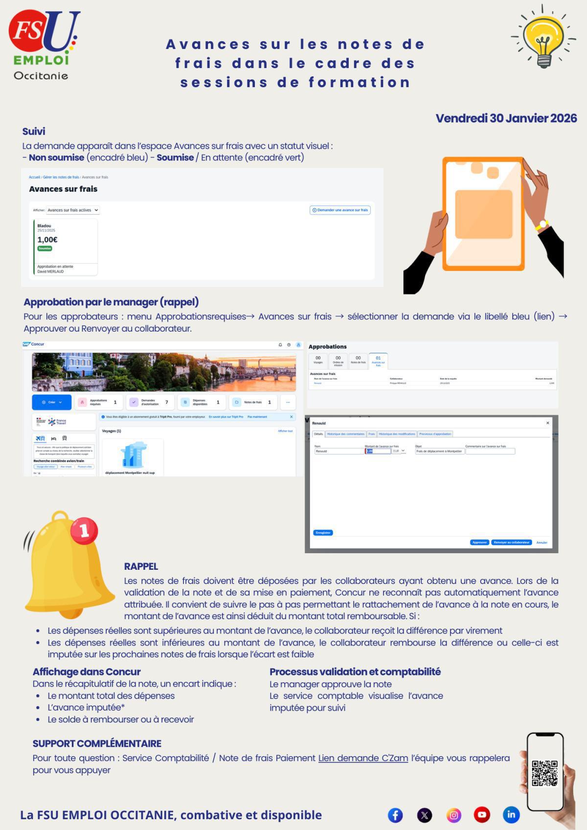 Avances sur les notes de frais dans le cadre des sessions de formation