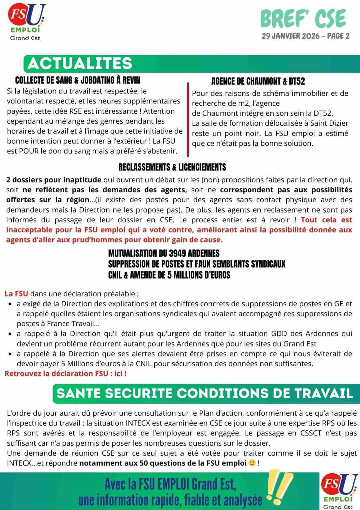 BREF'CSE du 29 Janvier 2026