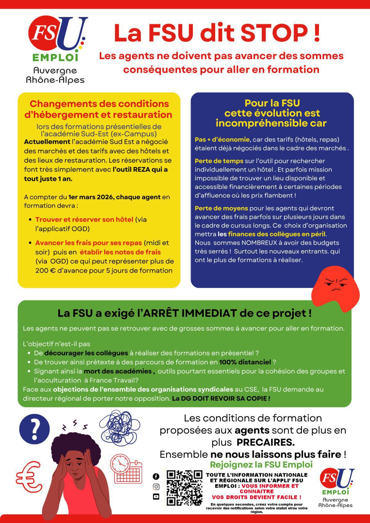 Changement des modalités d'hébergement et de repas lors des formations au Campus: Pour la FSU, c'est NON! 