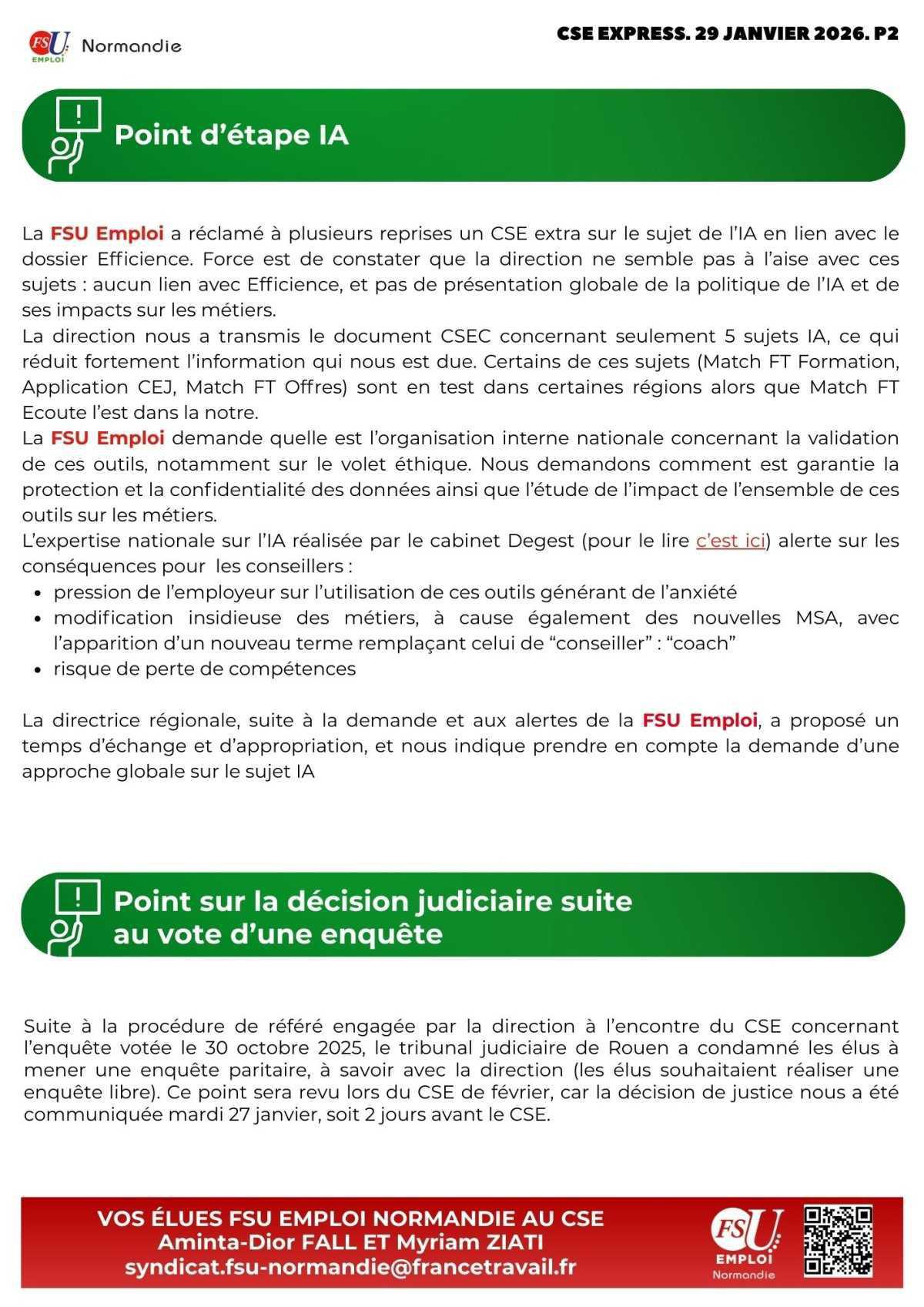 CSE Express du 29 janvier 2026