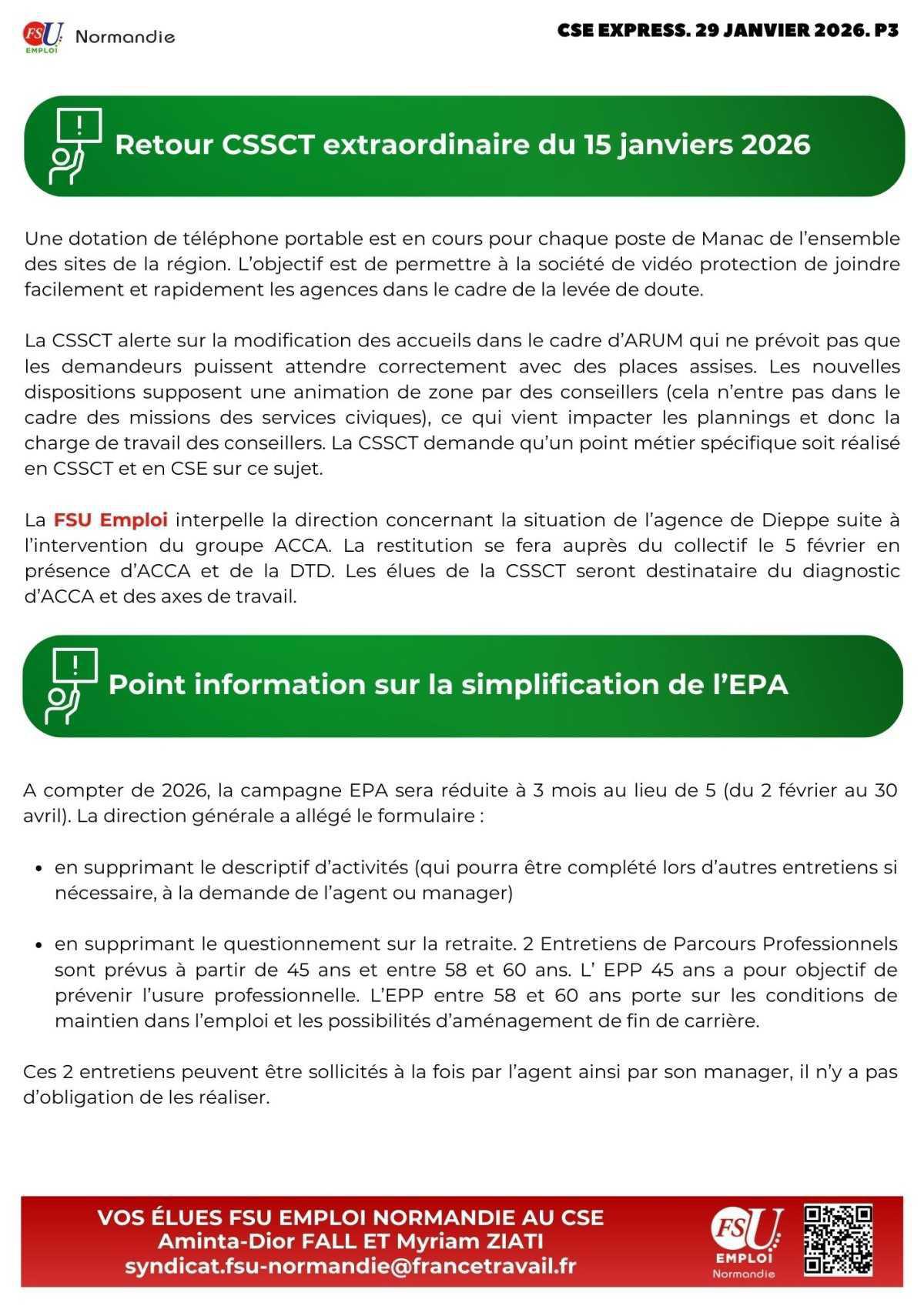 CSE Express du 29 janvier 2026