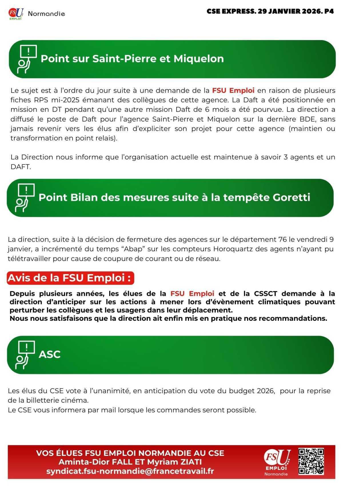 CSE Express du 29 janvier 2026