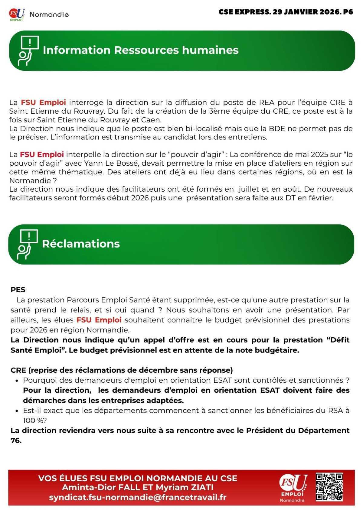 CSE Express du 29 janvier 2026