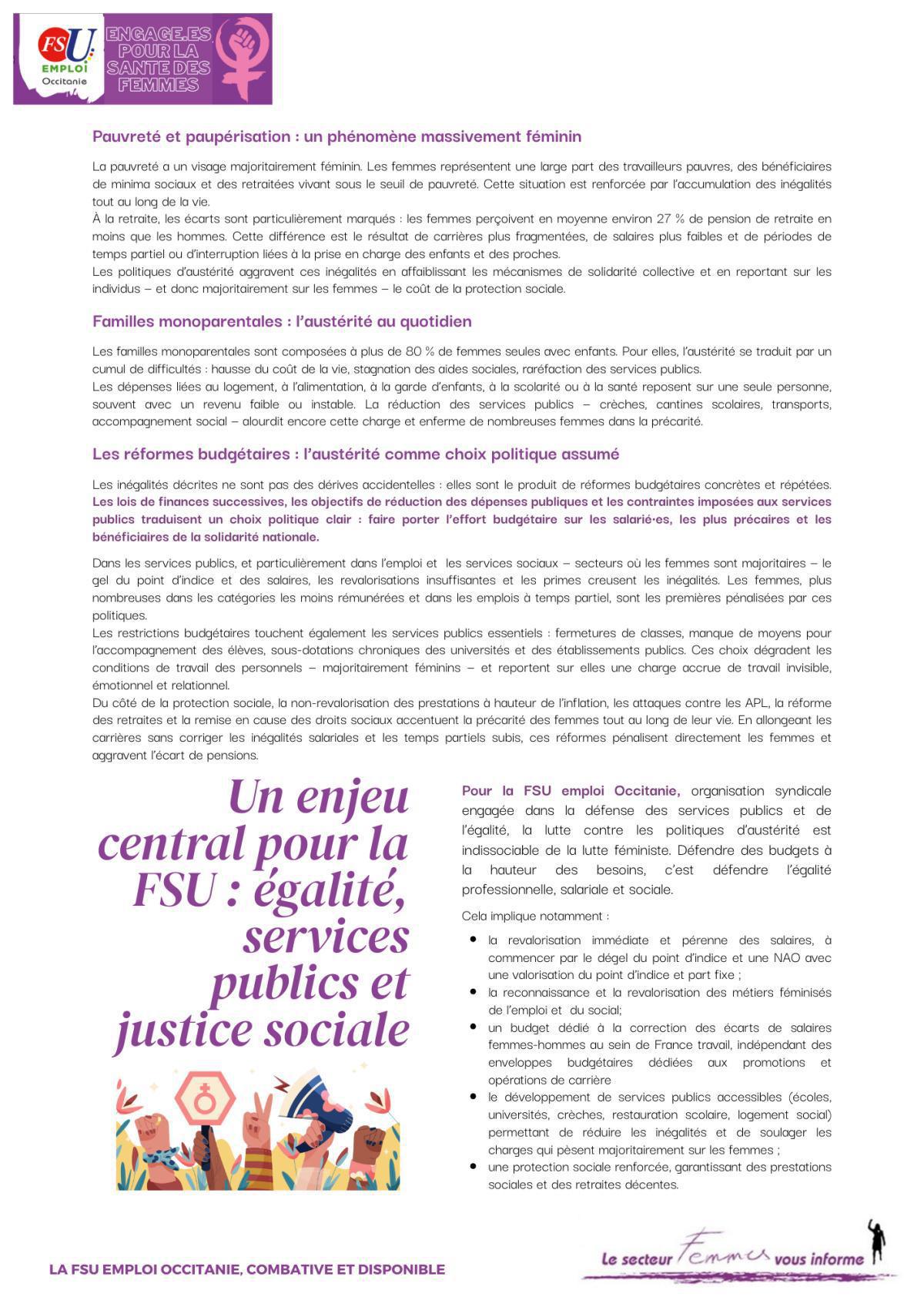 Secteur Femmes : Dossier spécial 2026 "Budgets austéritaires = budgets sexistes" 