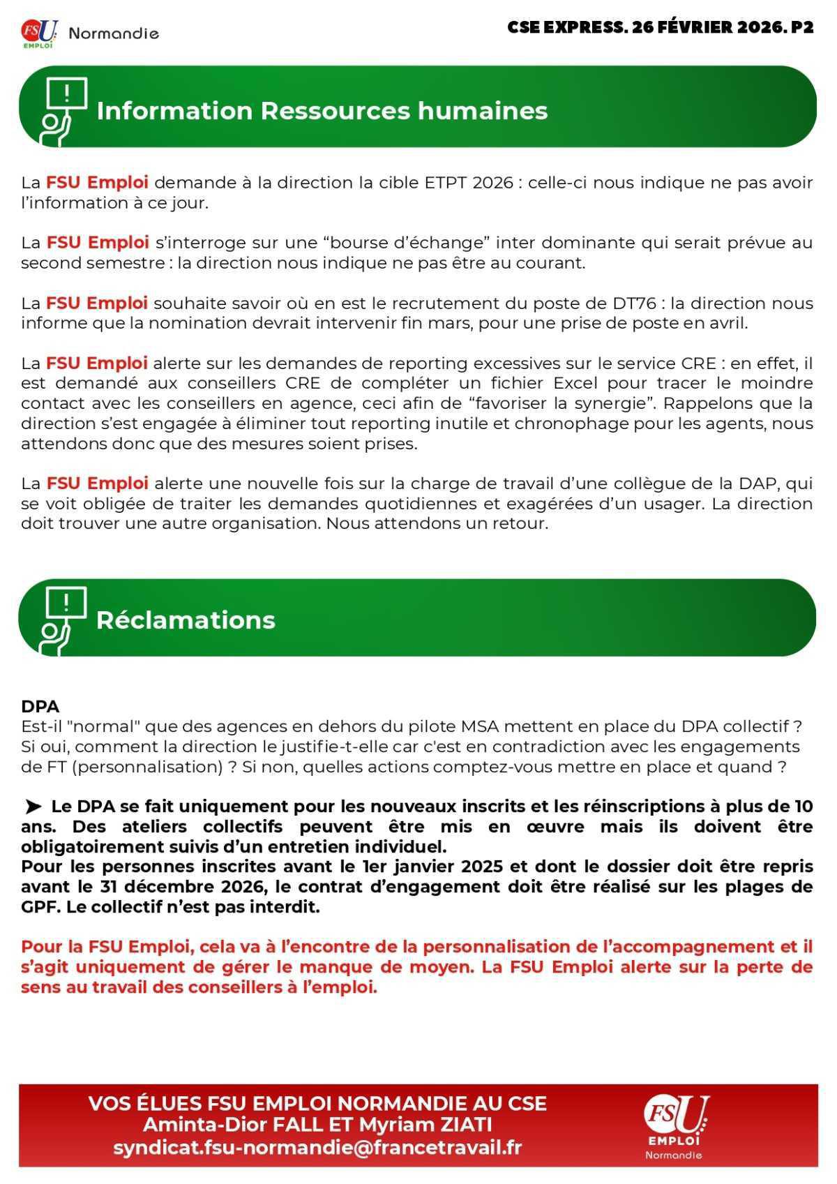 CSE Express du 26 février 2026