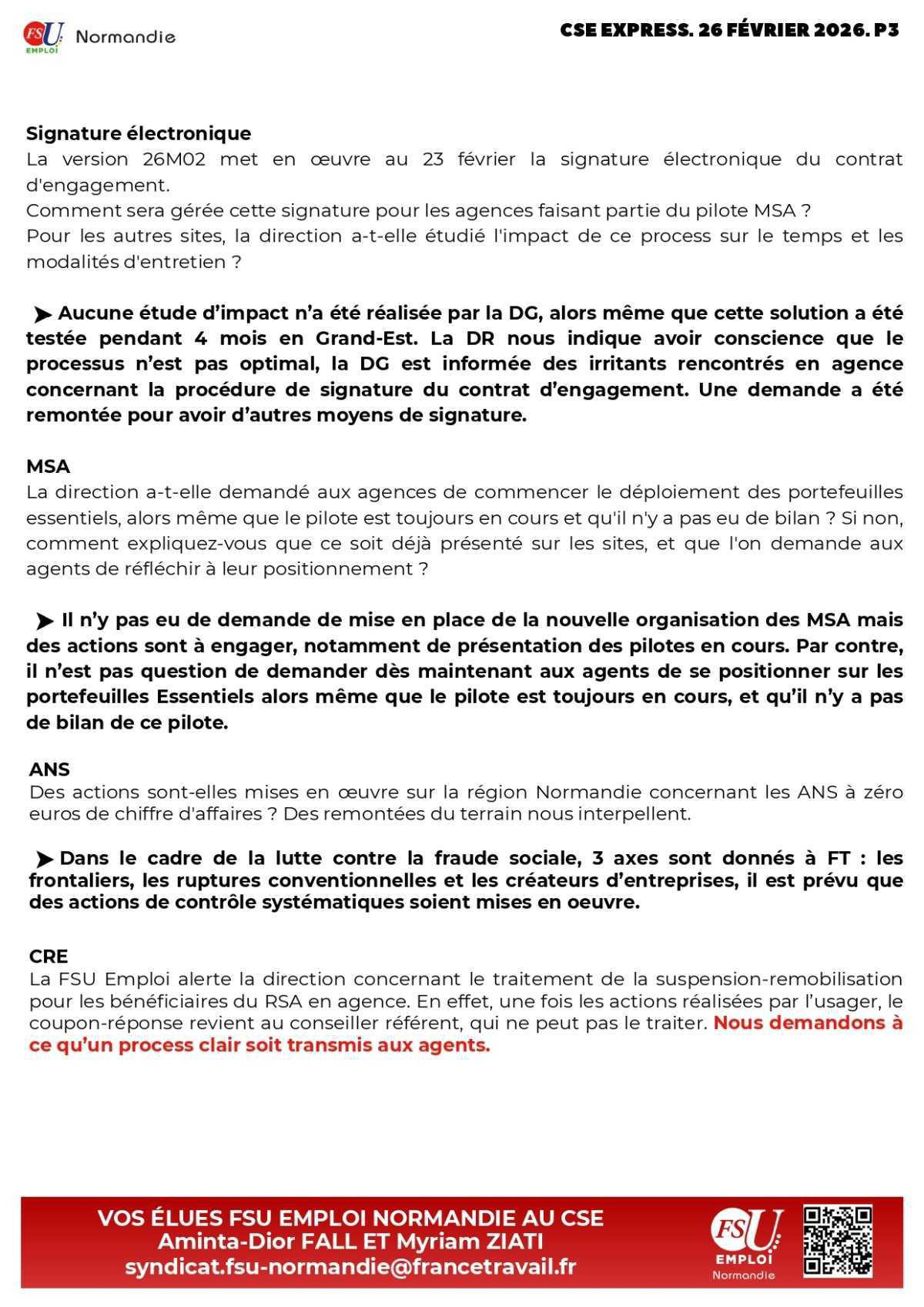 CSE Express du 26 février 2026