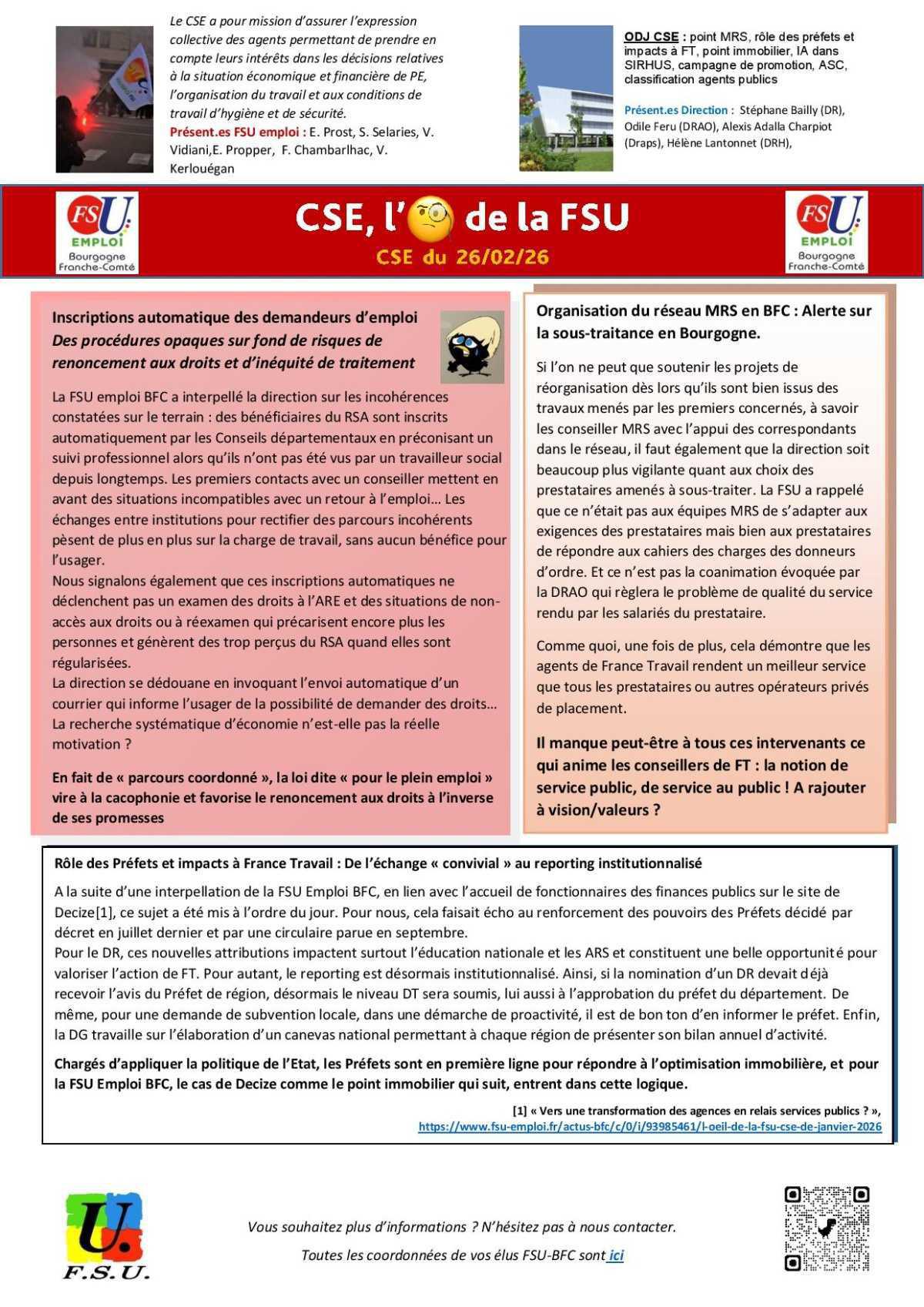 L'oeil de la FSU - CSE de février L'oeil de la FSU - CSE de février