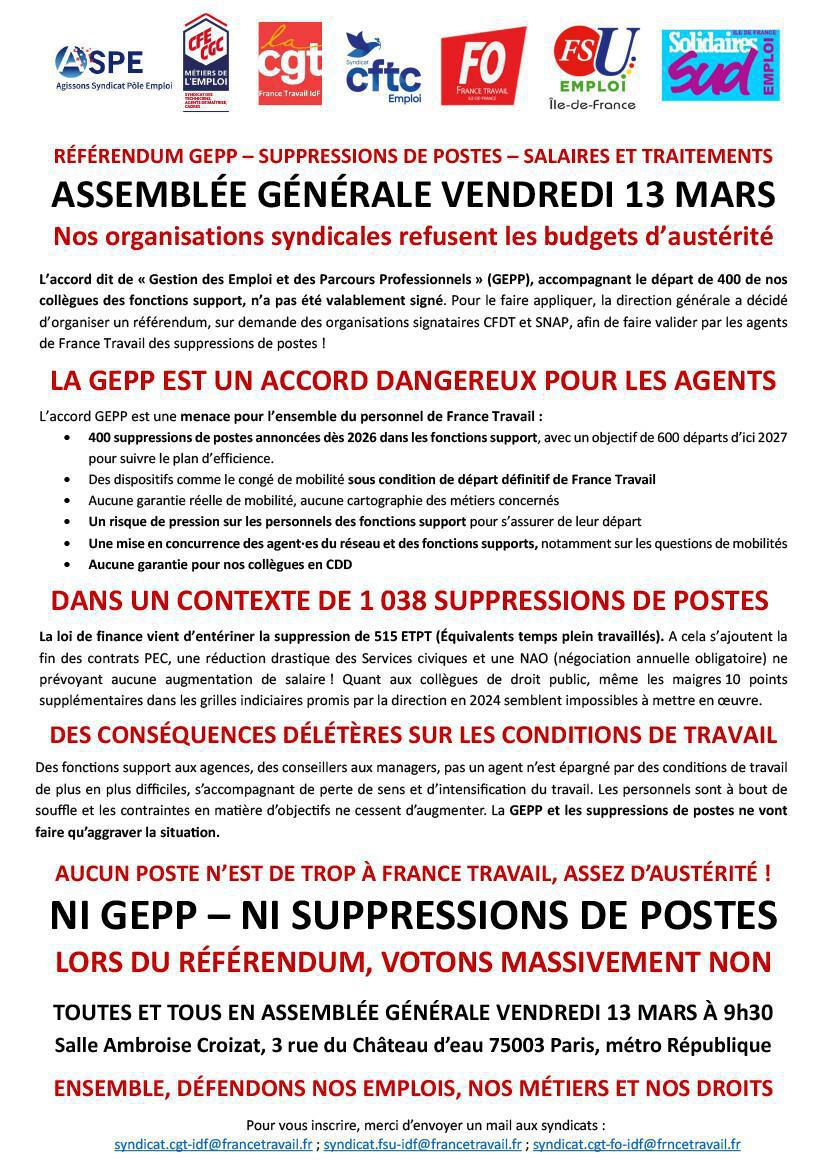 AUCUN POSTE N’EST DE TROP À FRANCE TRAVAIL, ASSEZ D’AUSTÉRITÉ !