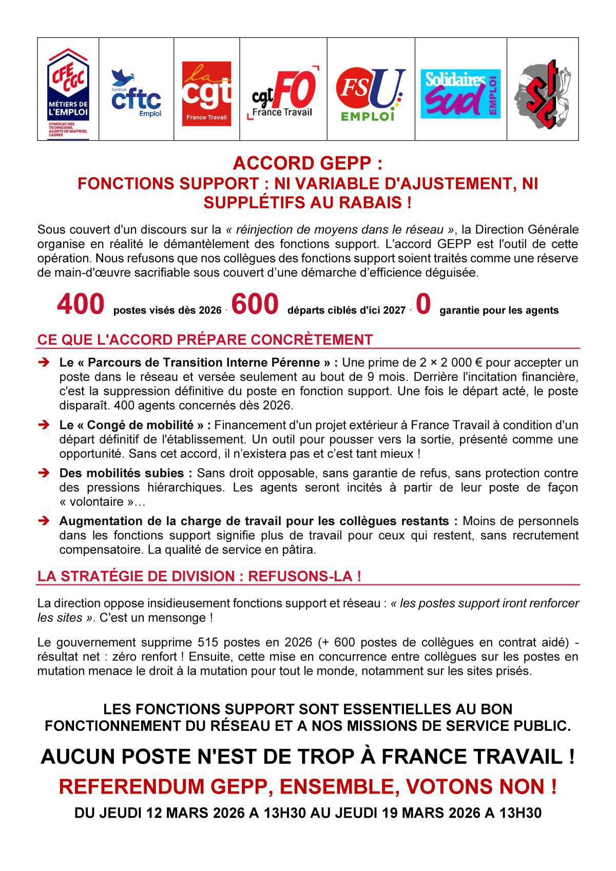 Accord GEPP : fonctions support : ni variable d'ajustement, ni supplétifs au rabais !
