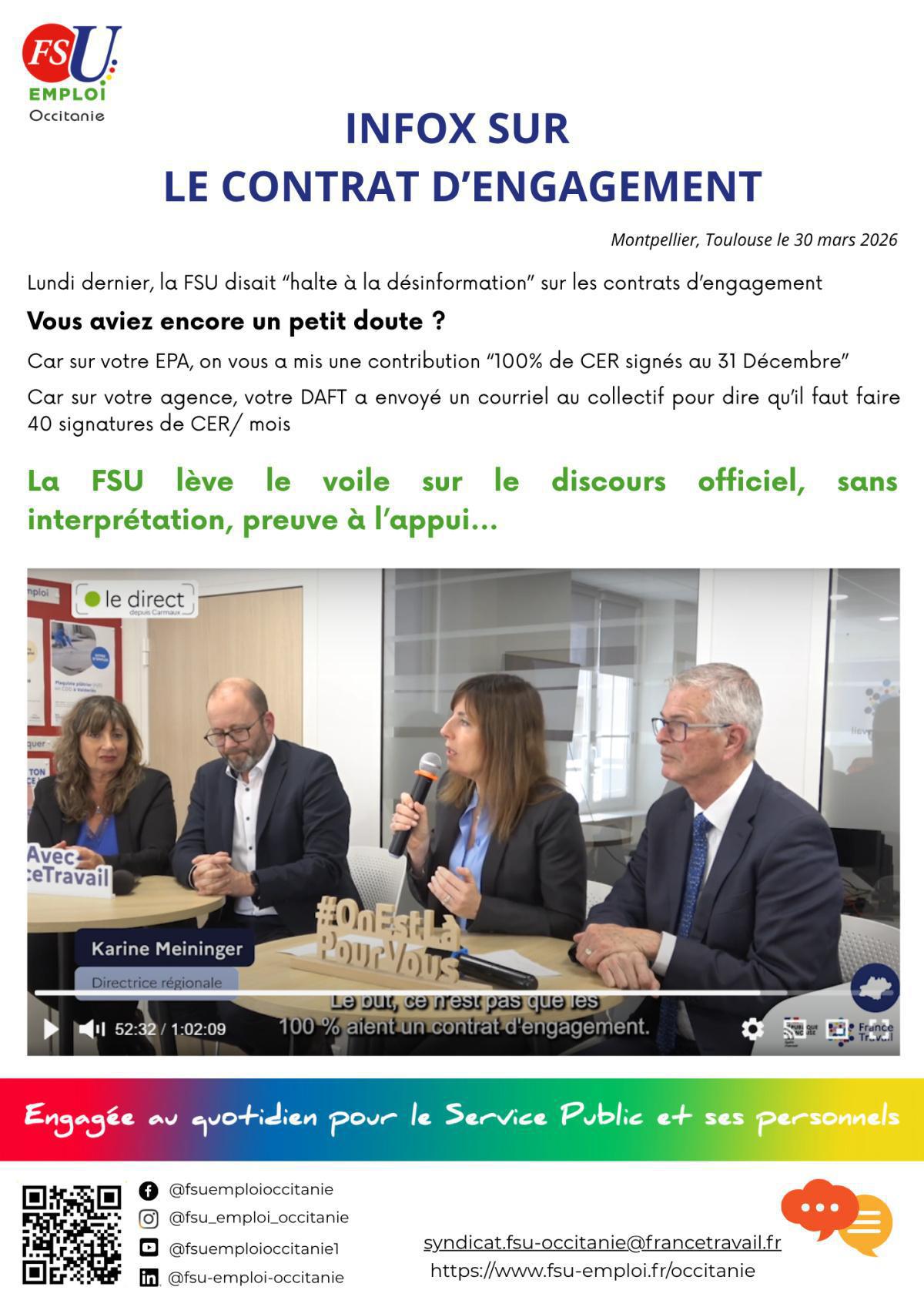 INFOX SUR LE CONTRAT D'ENGAGEMENT