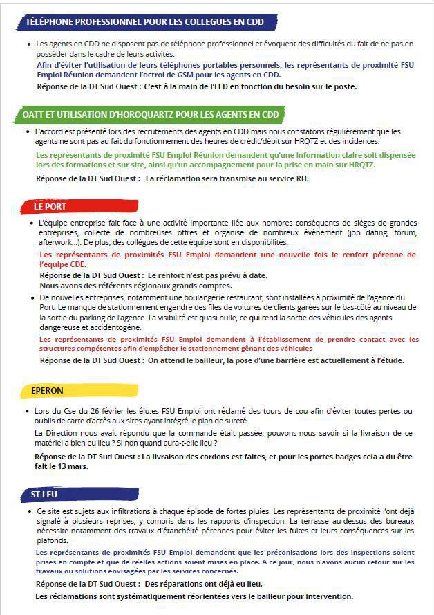 Les RP FSU Emploi Réunion à vos côtés. Mars 2026