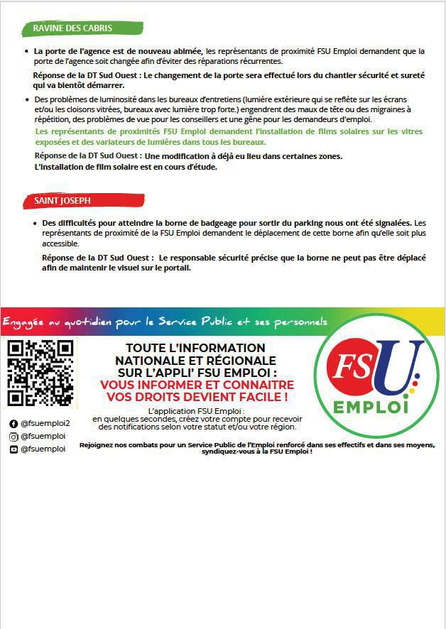 Les RP FSU Emploi Réunion à vos côtés. Mars 2026