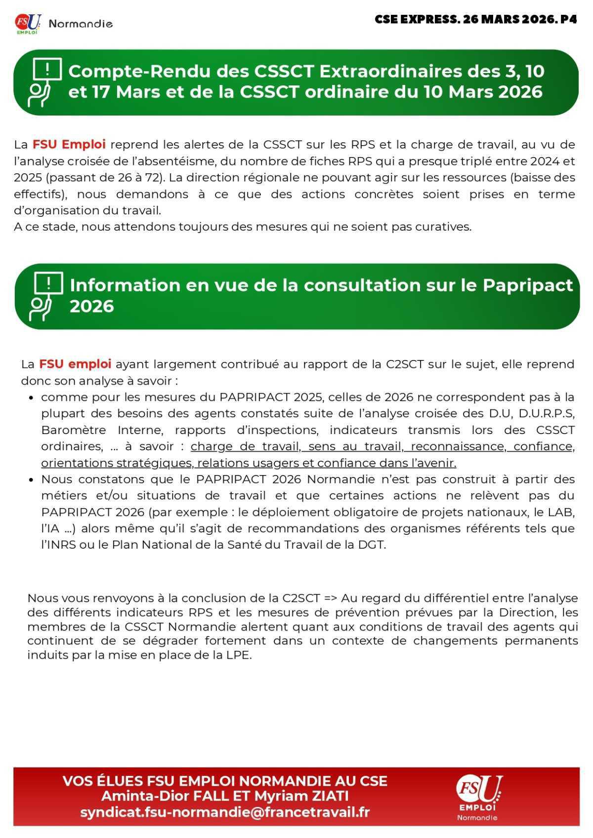 CSE Express du 26 mars 2026