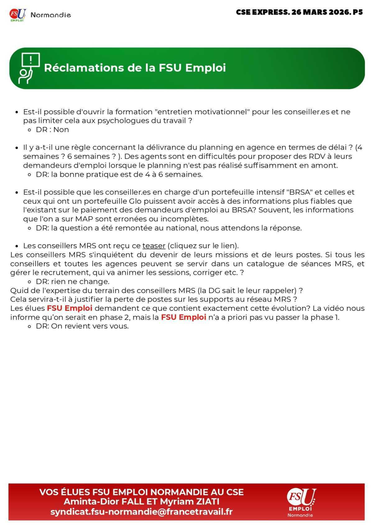 CSE Express du 26 mars 2026