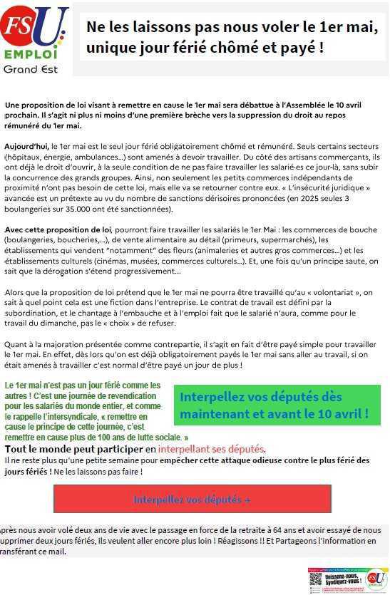 1er MAI, ne les laissons pas nous voler ce jour férié ! 