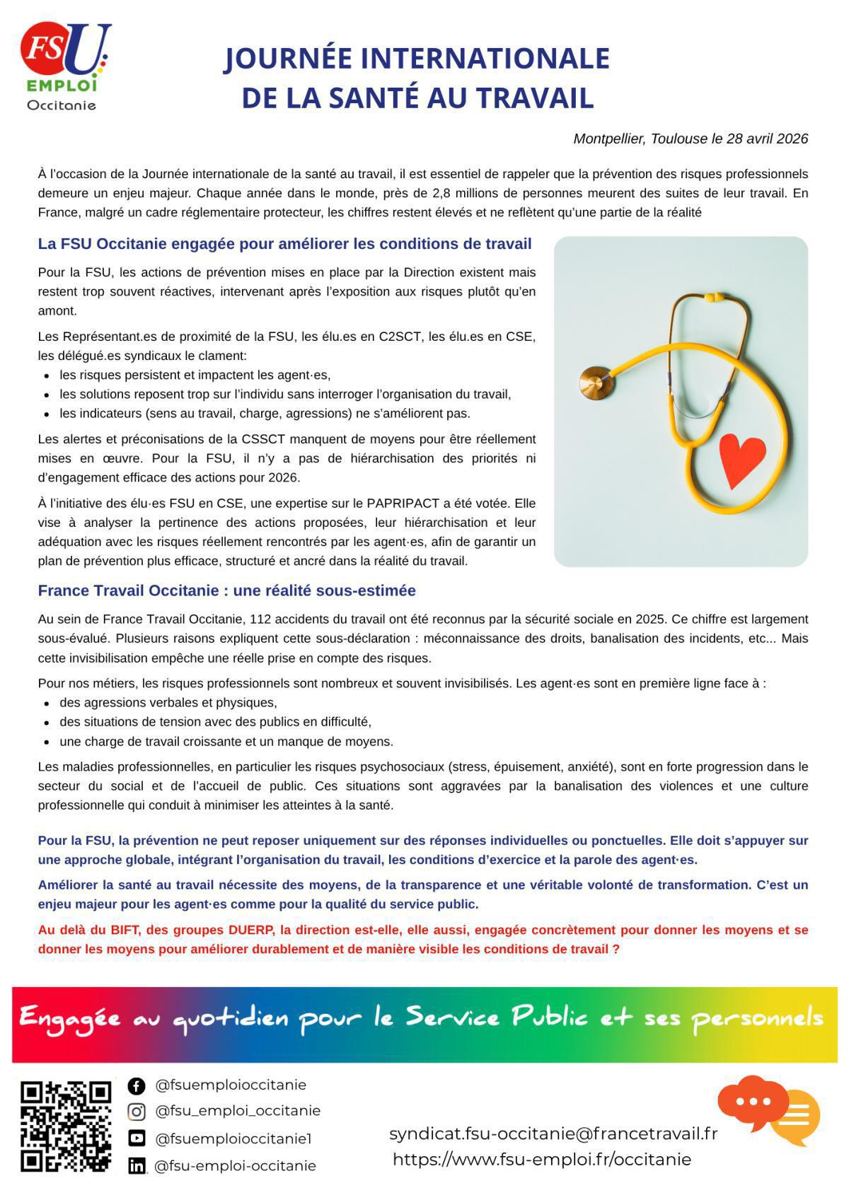Journée internationale de la santé au travail 