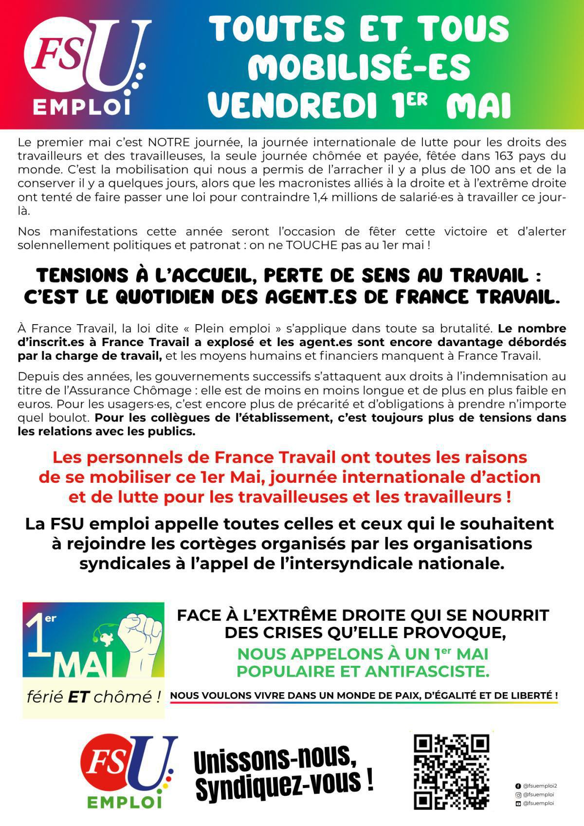 Toutes et tous mobilisé-es vendredi 1er mai