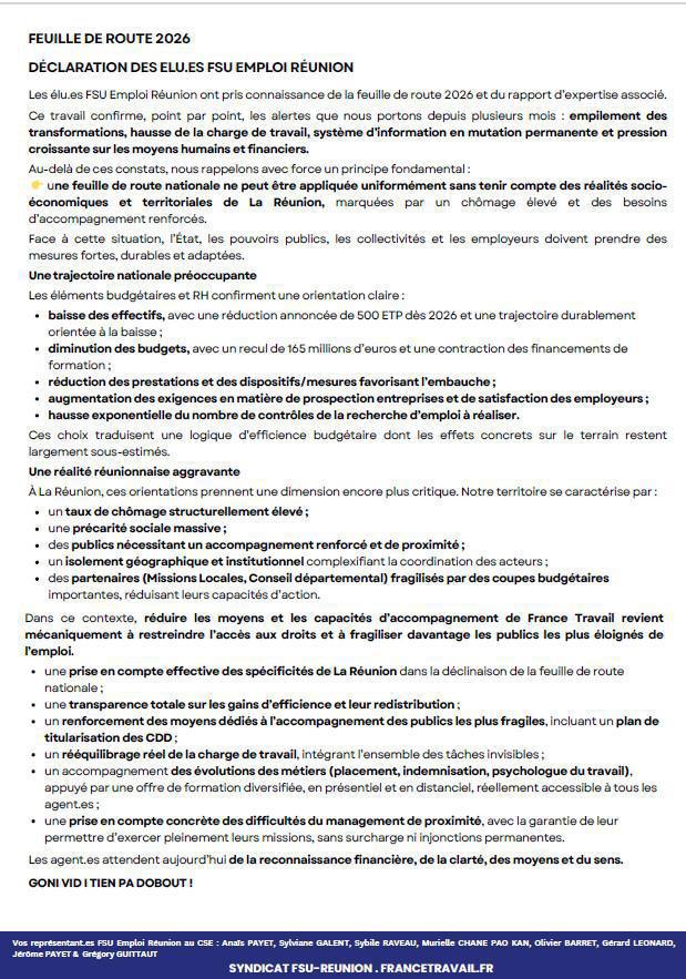 Déclarations de la FSU Emploi Réunion au CSE du 30 avril 2026