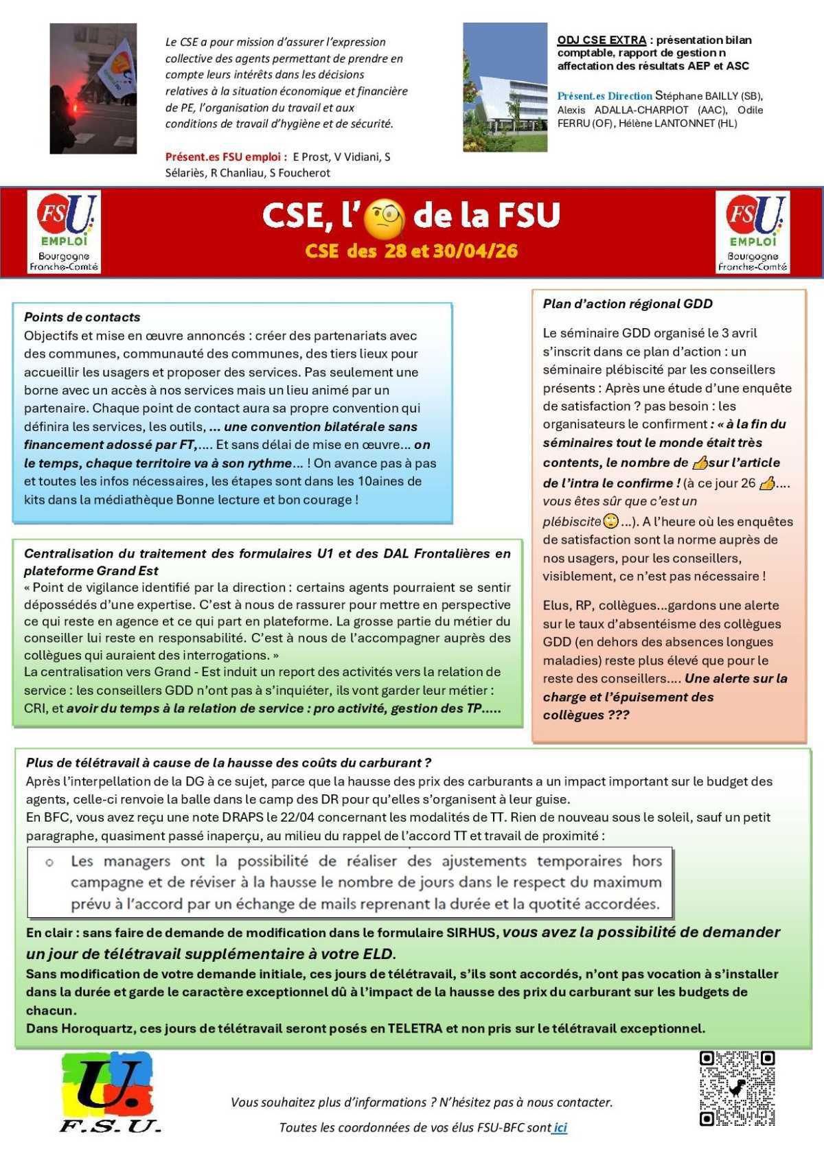 L'oeil de la FSU - CSE ordinaire du 28 et 30 avril 