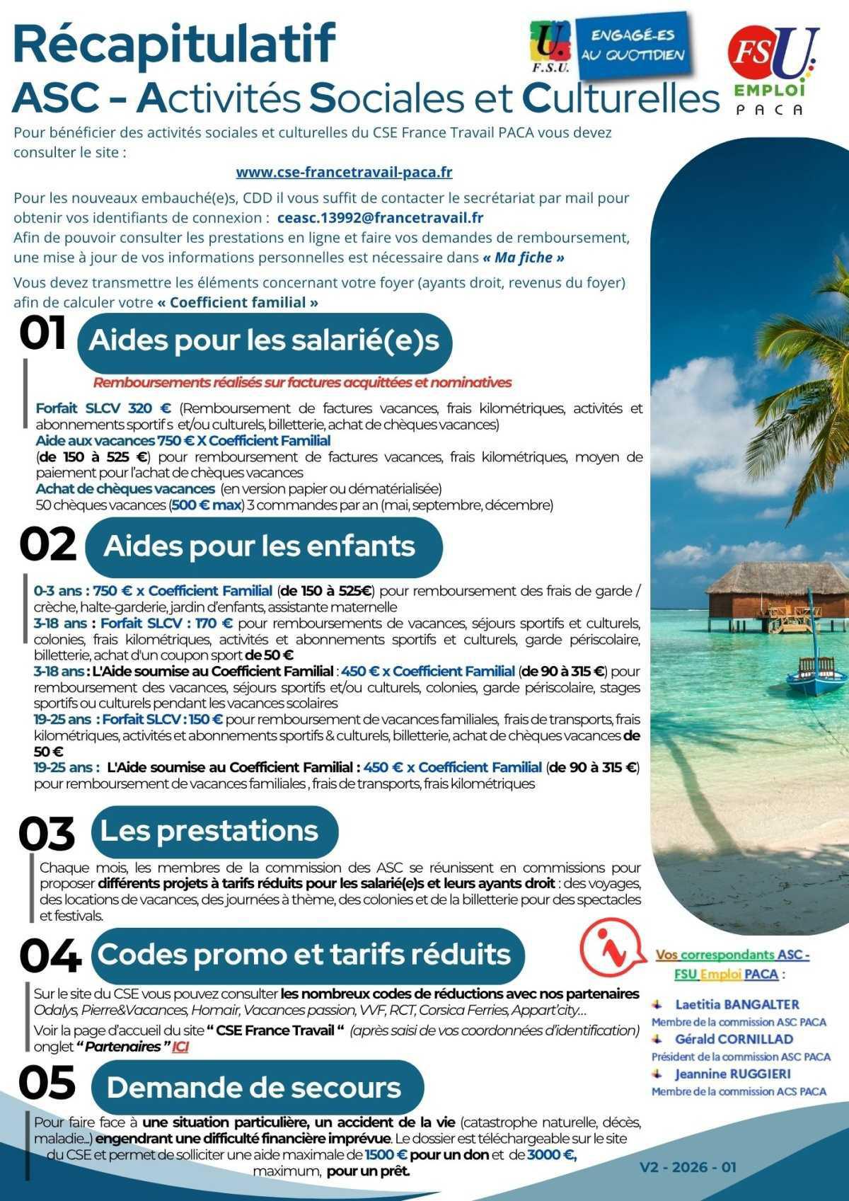 Récapitulatif ASC - Activités Sociales et Culturelles