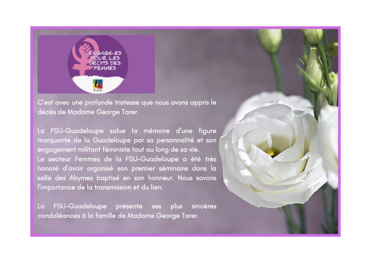CONDOLEANCES A LA FAMILLE DE MADAME GEORGE TARER