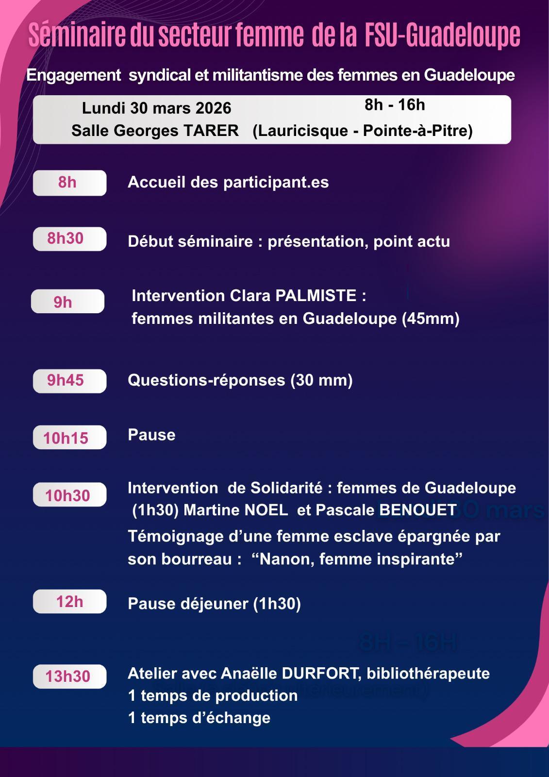 SEMINAIRE DU SECTEUR FEMME DE LA FSU - GUADELOUPE