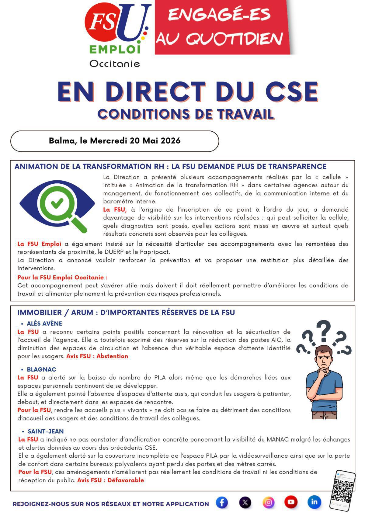 En Direction du CSE - 20 Mai 2026, conditions de travail