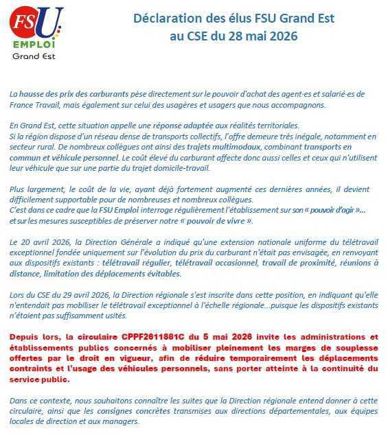 Déclaration au CSE de MAI 