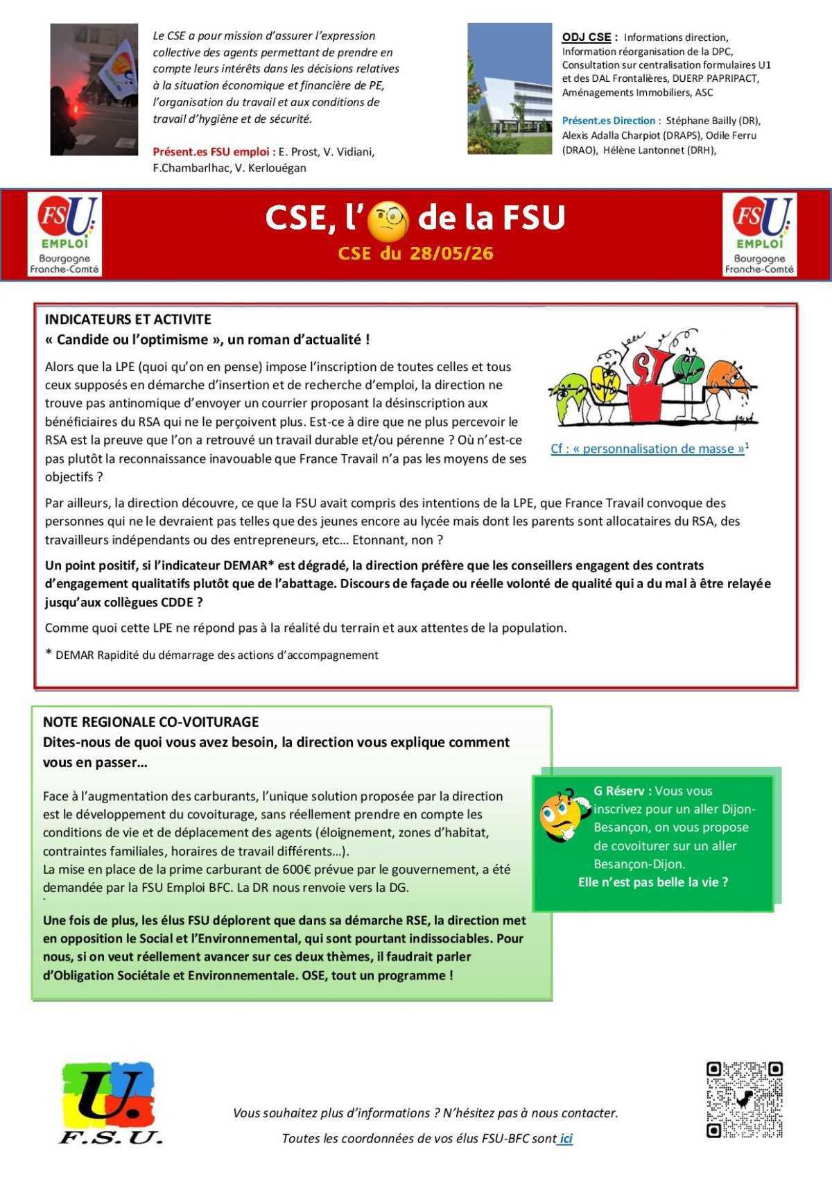 L'oeil de la FSU Emploi - CSE ordi du 28 mai 2026