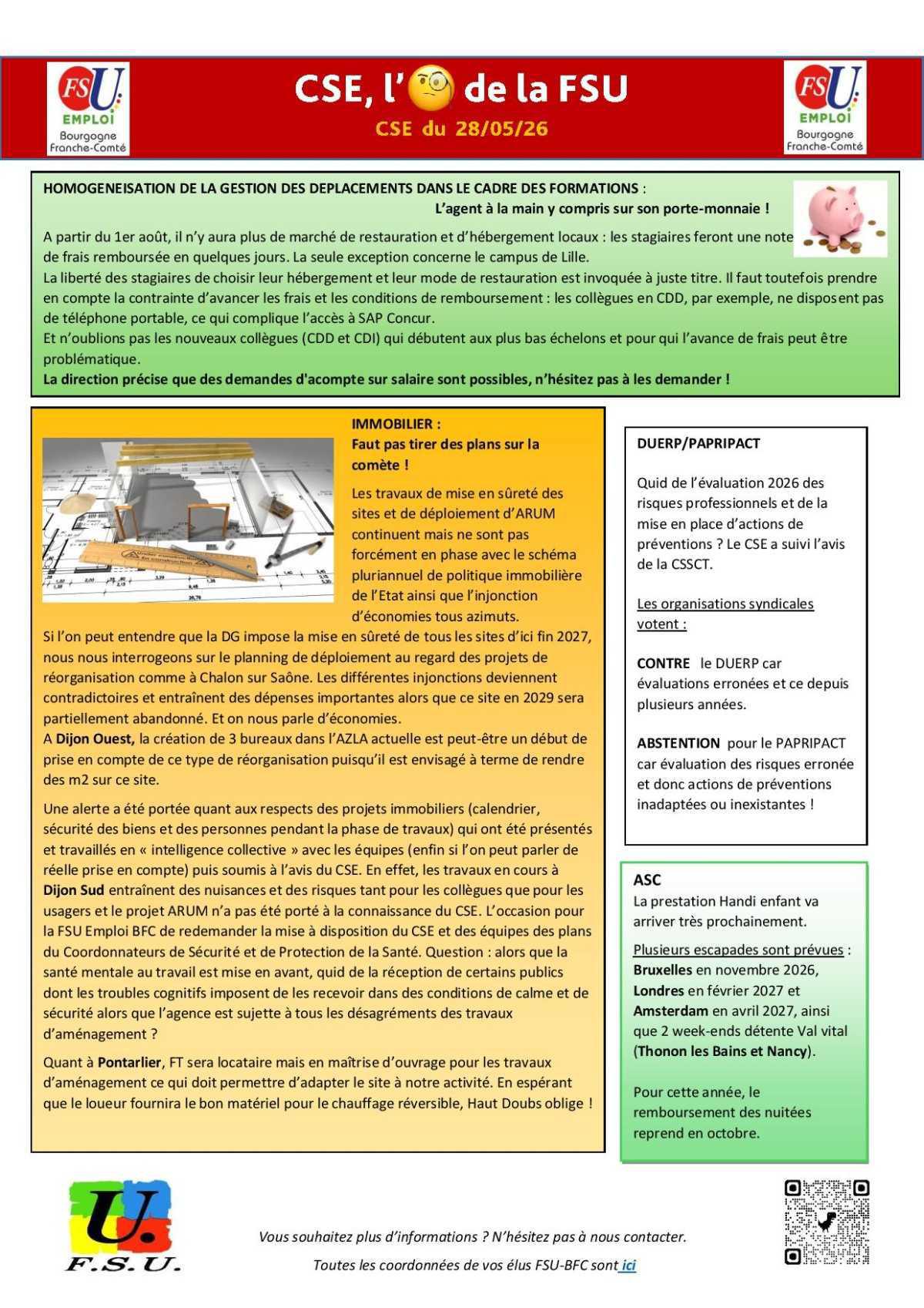 L'oeil de la FSU Emploi - CSE ordi du 28 mai 2026