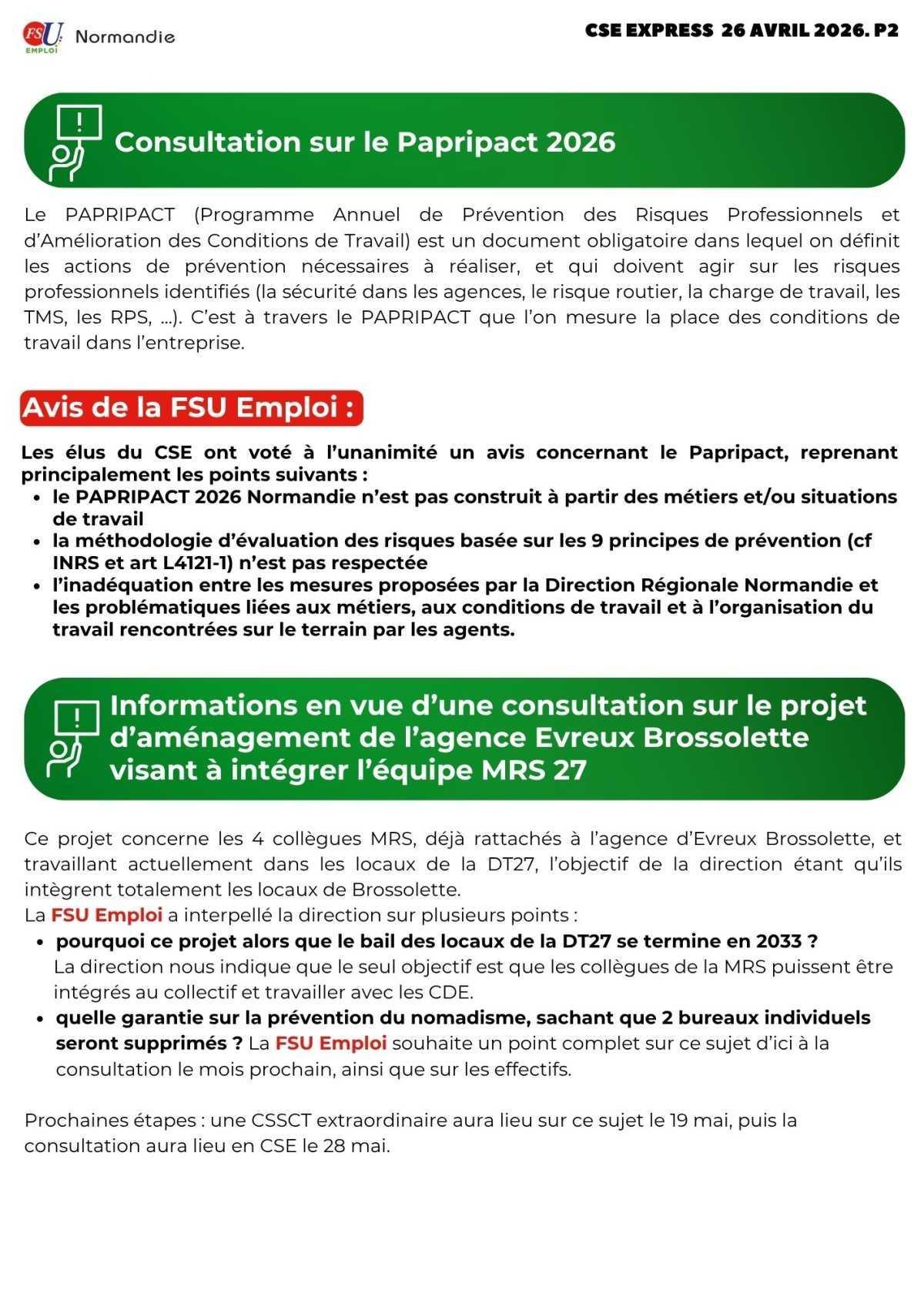 CSE Express du 30 avril 2026