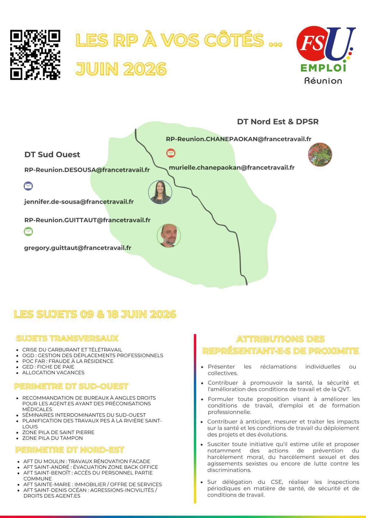 Les RP FSU Emploi Réunion à vos côtés. Juin 2026