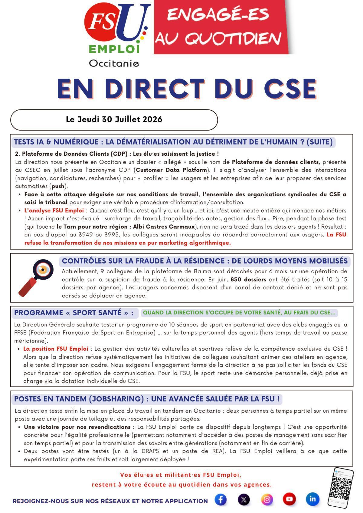 En Direct du CSE - 30 Juillet 2026