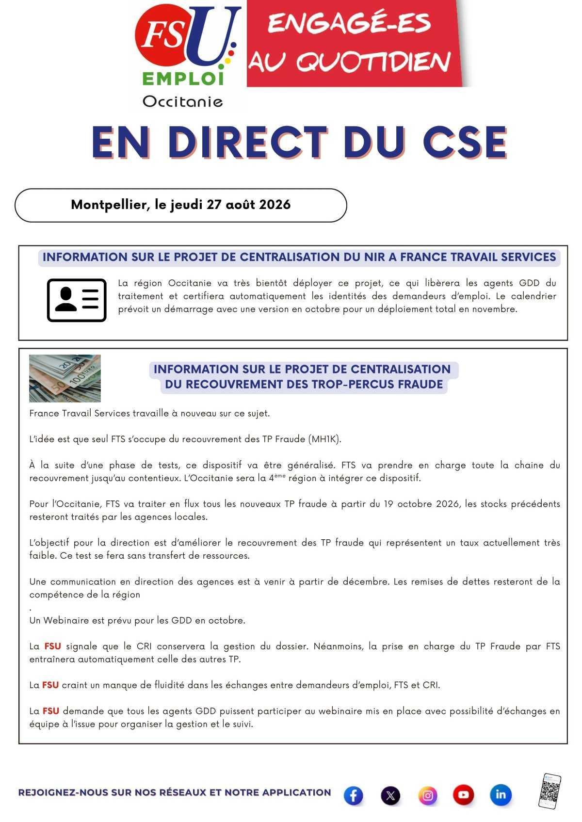 En Direct du CSE 27 août 2026