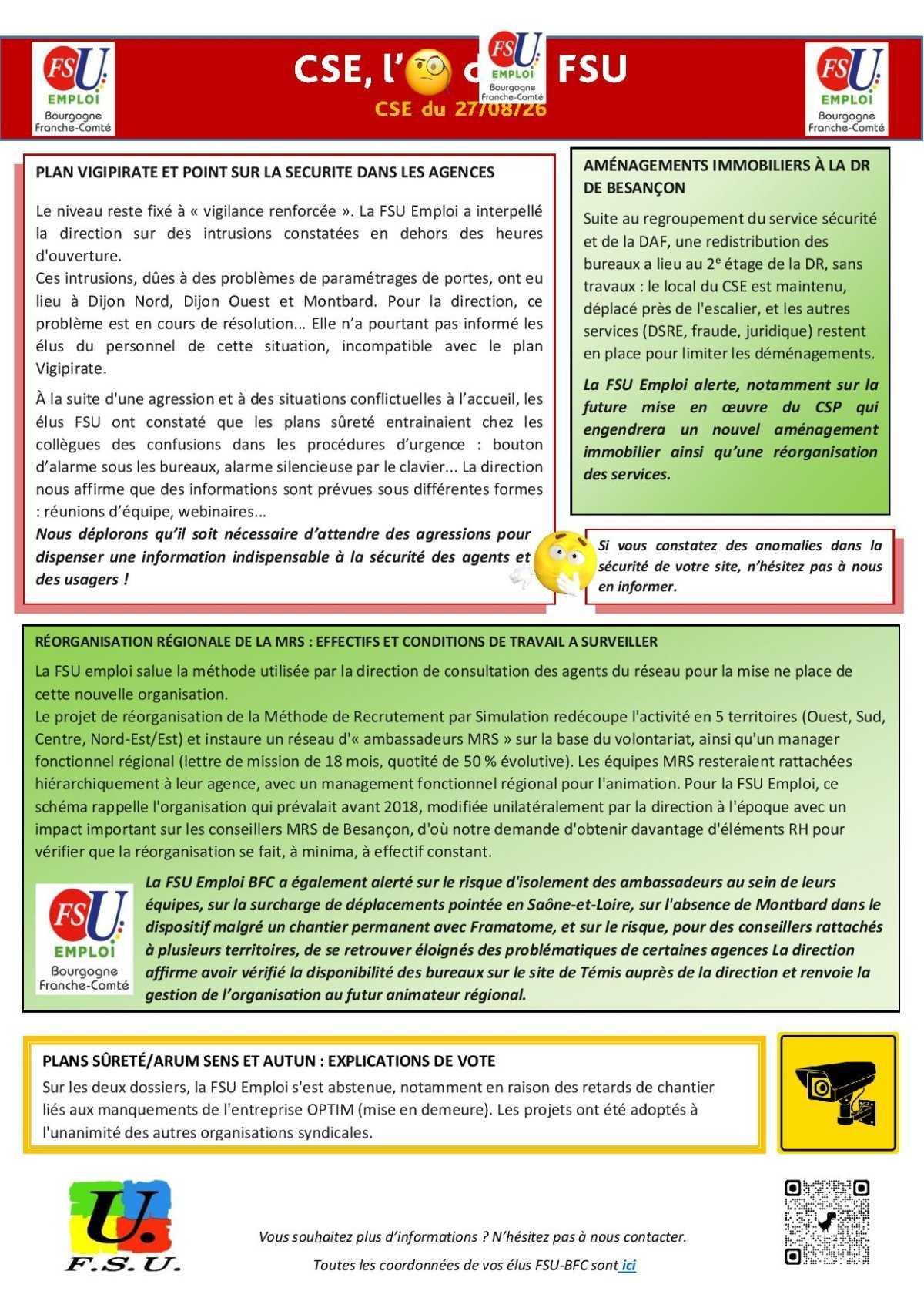 L'oeil de la FSU - CSE ordi du 27 août 2026