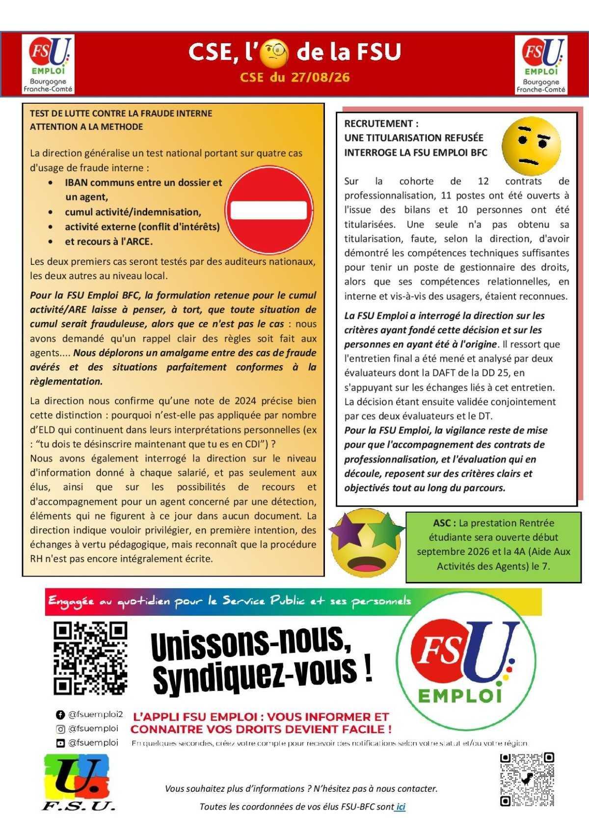 L'oeil de la FSU - CSE ordi du 27 août 2026
