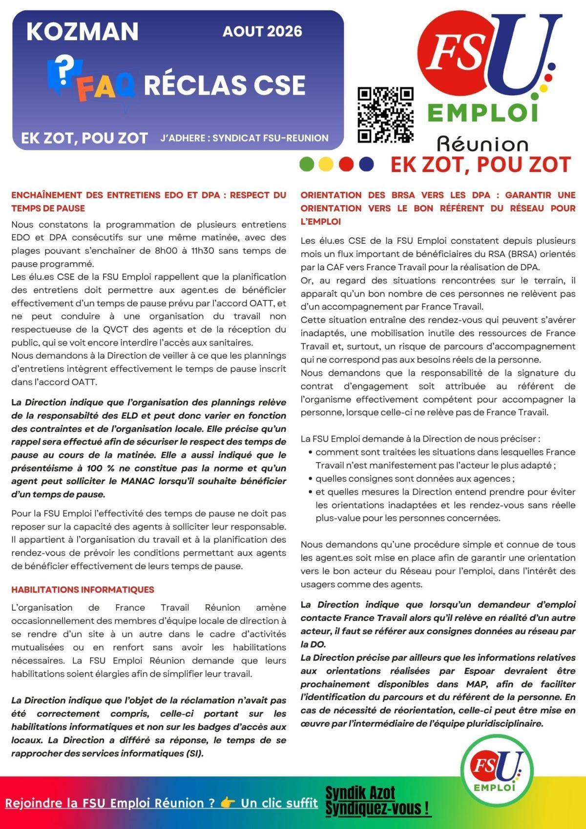 Kozman FAQ Réclamations CSE Août 2026
