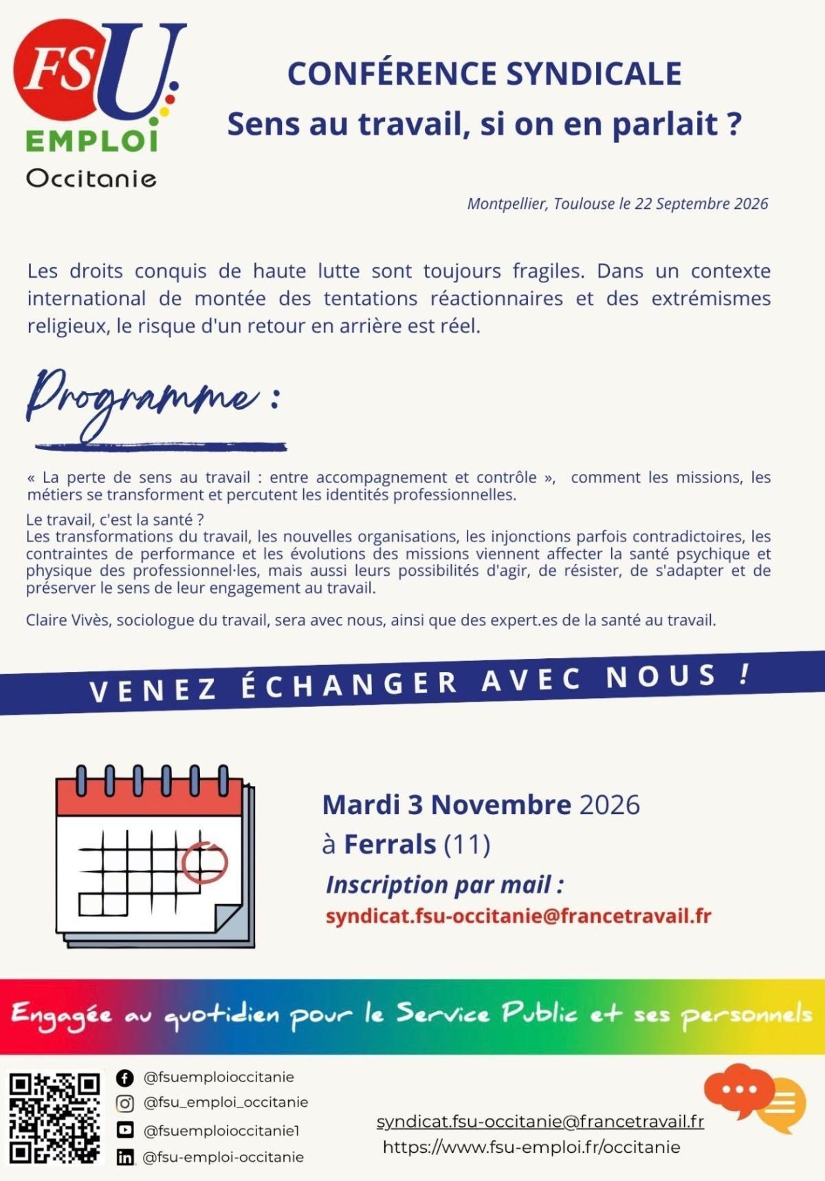 Conférence Syndicale sens au travail, si on s'en parlait?