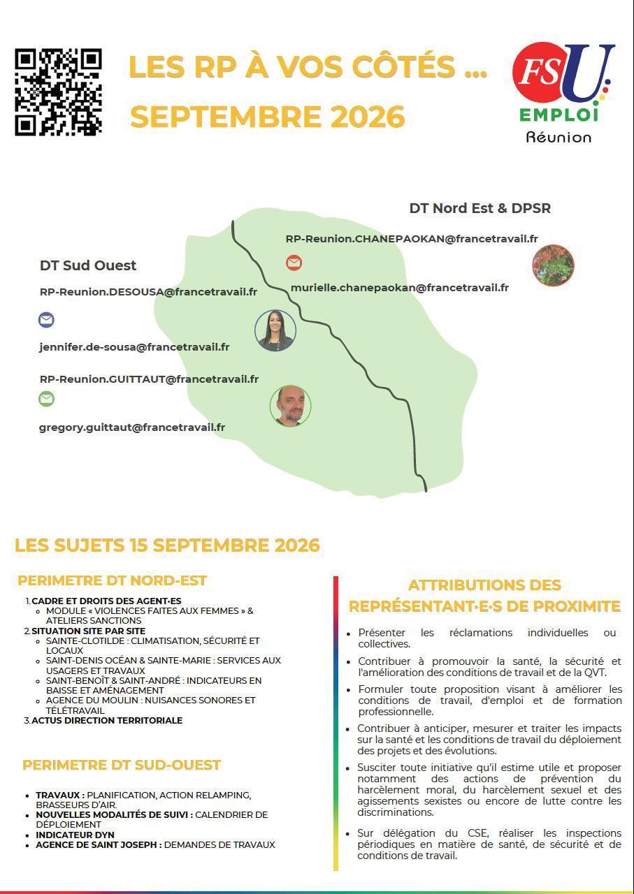 Les RP FSU Emploi Réunion à vos côtés. Septembre 2026 Les RP FSU Emploi Réunion à vos côtés. Septembre 2026