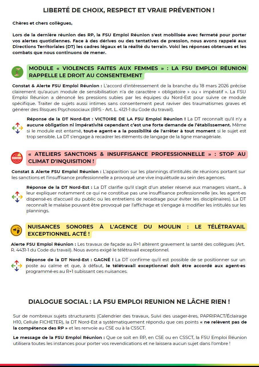 Les RP FSU Emploi Réunion à vos côtés. Septembre 2026