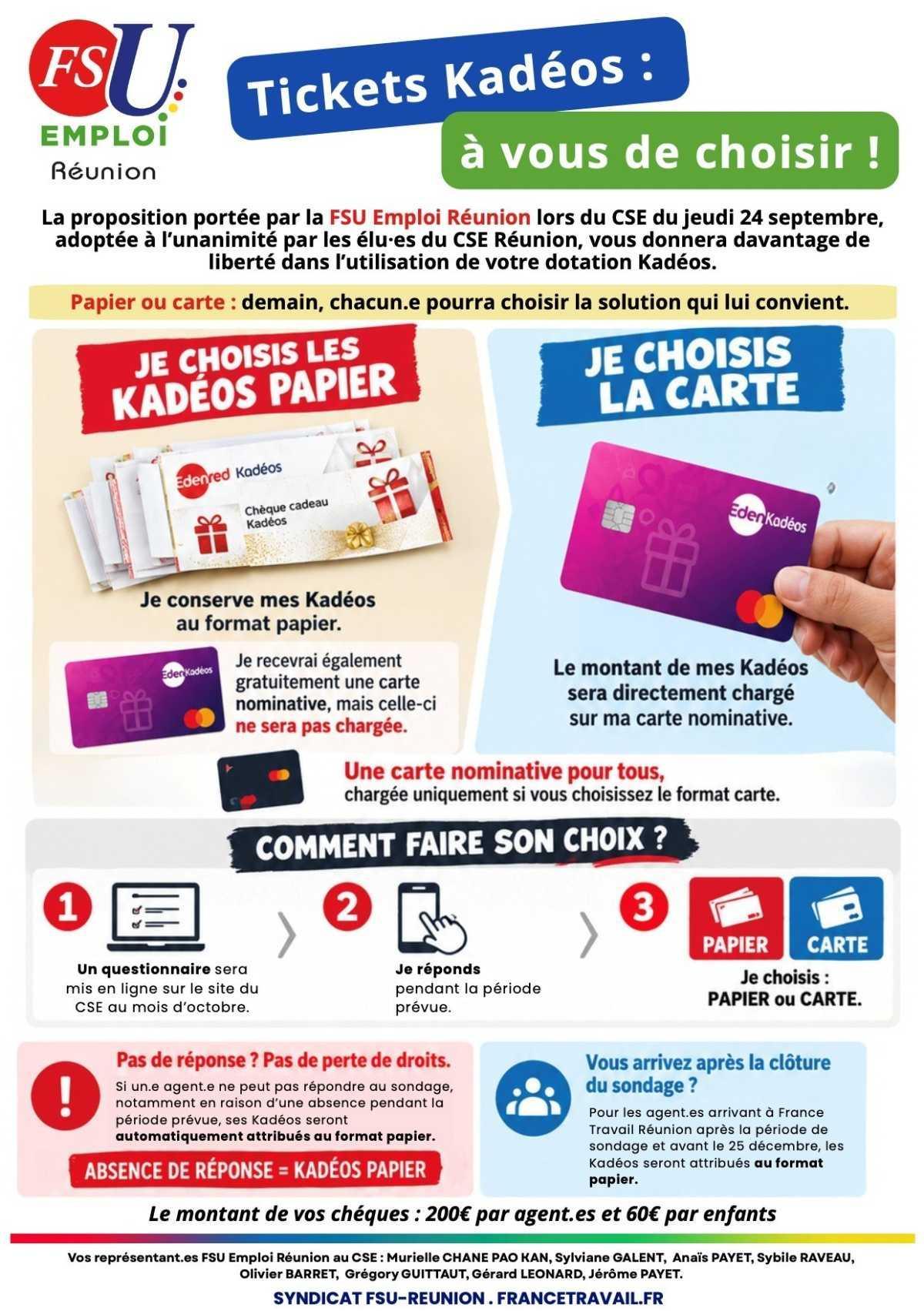 Tickets Kadéos : La proposition de la FSU Emploi Réunion adoptée à l’unanimité par les élu.es du CSE !
