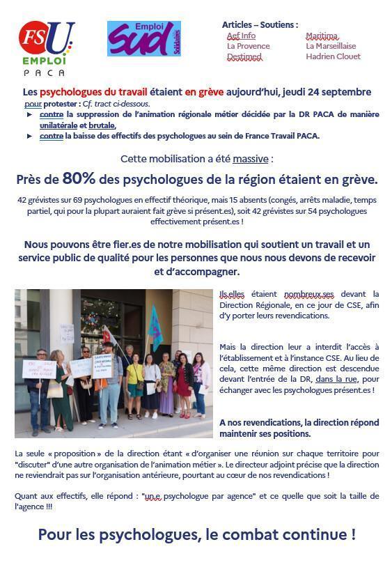 Grève des psychologues de France Travail PACA