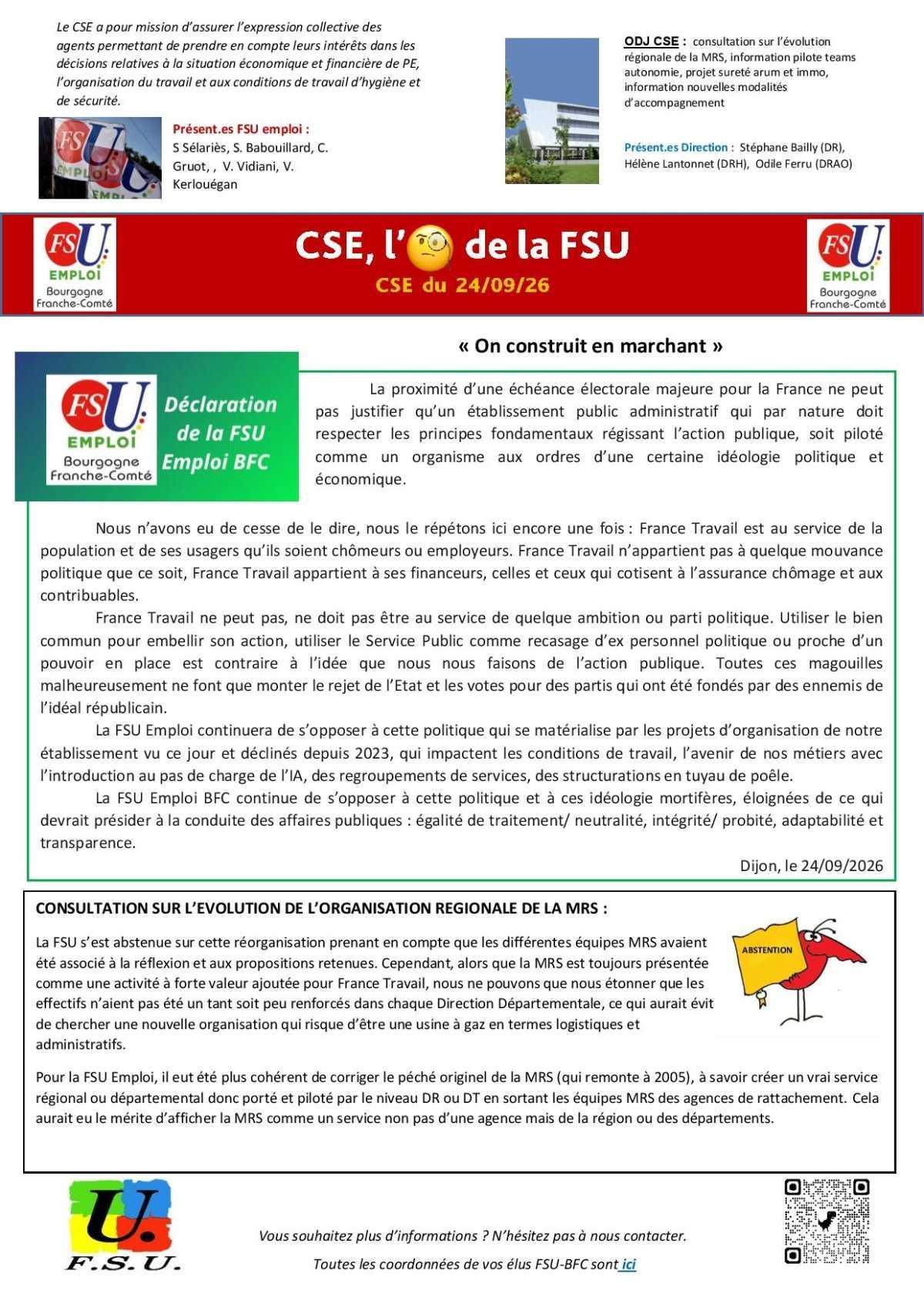 L'oeil de la FSU - CSE ordi du 24 septembre 2026