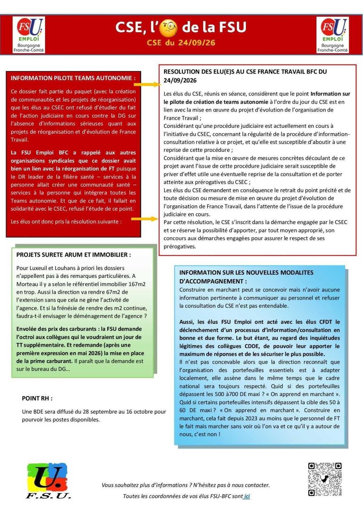 L'oeil de la FSU - CSE ordi du 24 septembre 2026