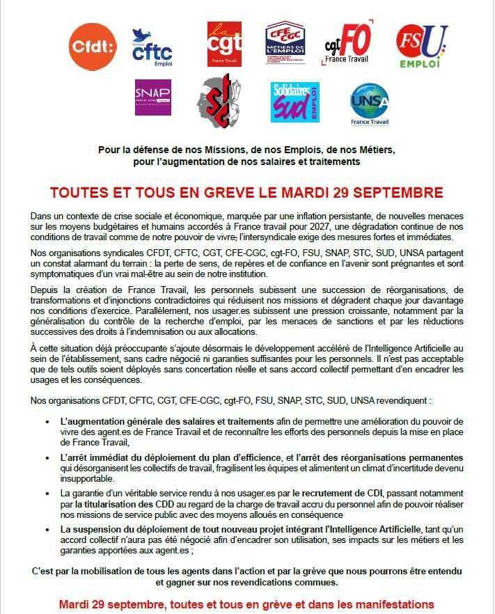 Grève du 29 Septembre FT et Fonction publique