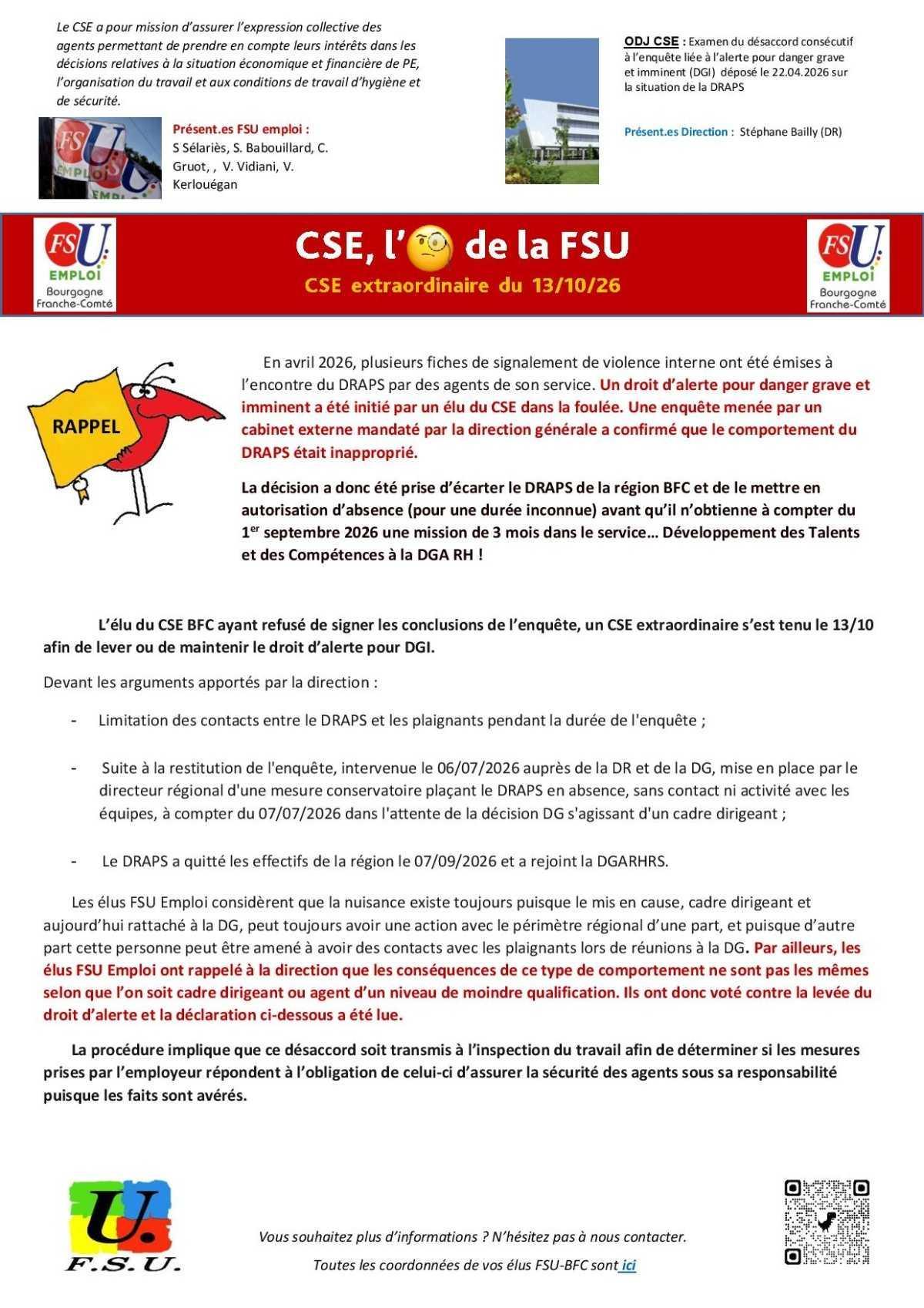 L'oeil de la FSU - CSE extra du 13 octobre 2026